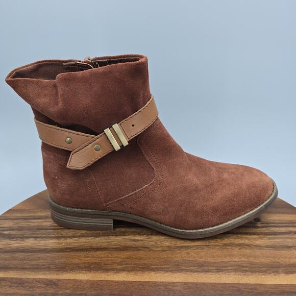 Clarks Shoes - Clarks Camzin Strap Boots Womens 8 M Mahogany Brown Suede Ankle Zip Up Comfort